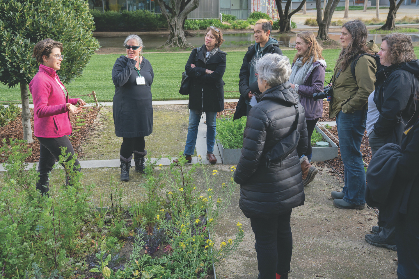 Partners from university-affiliated gardens across North America hear about the Learning by LeadingTM program from student Aina Smart Truco (left).