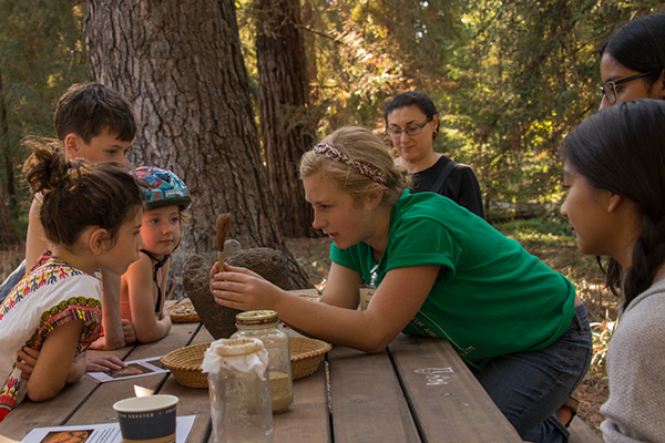 Kiely presenting to children in the Redwood Grove