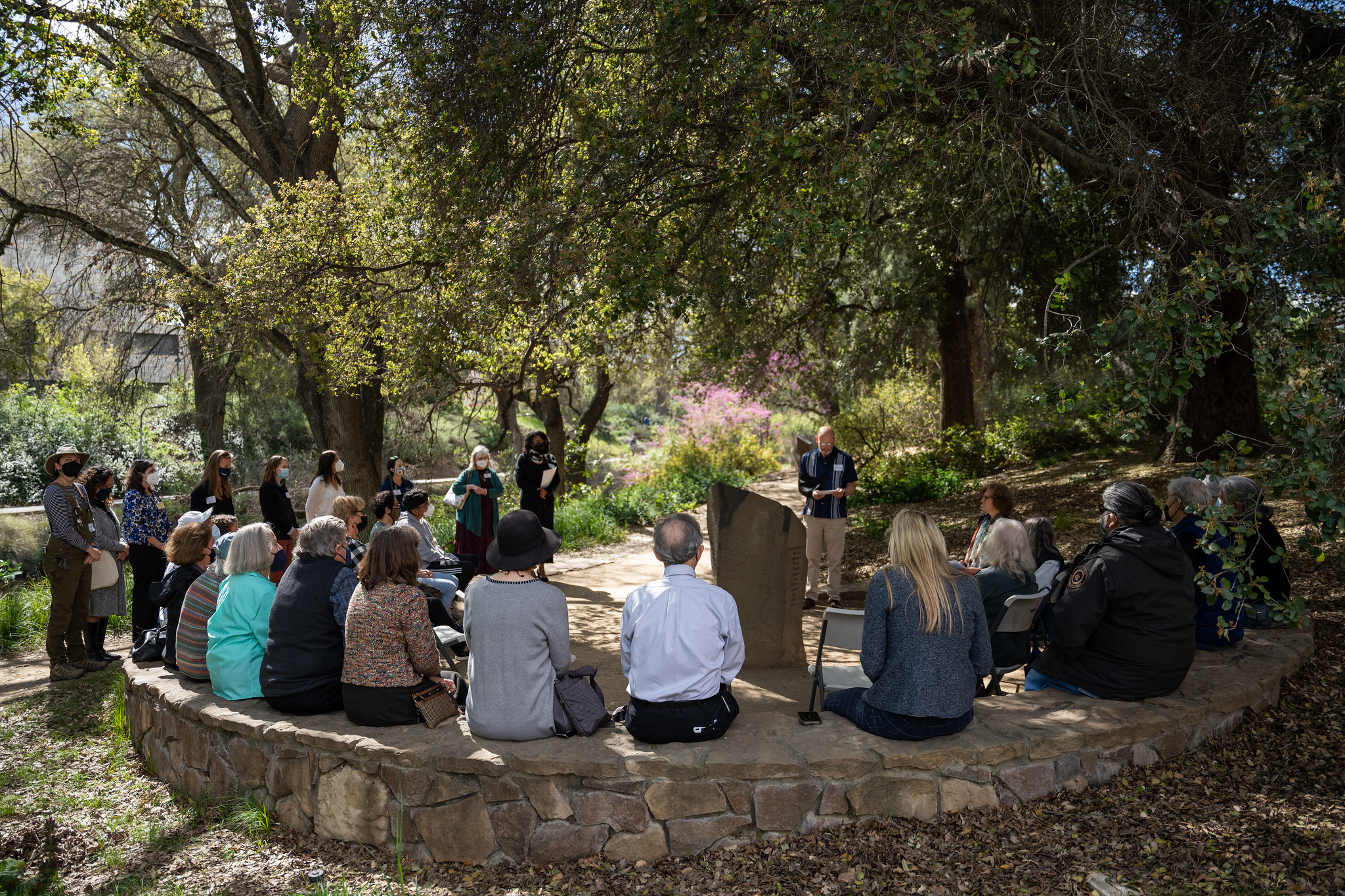 Professor Ari Kelman, faculty advisor to the chancellor and provost, gives remarks in the Native American Contemplative Garden