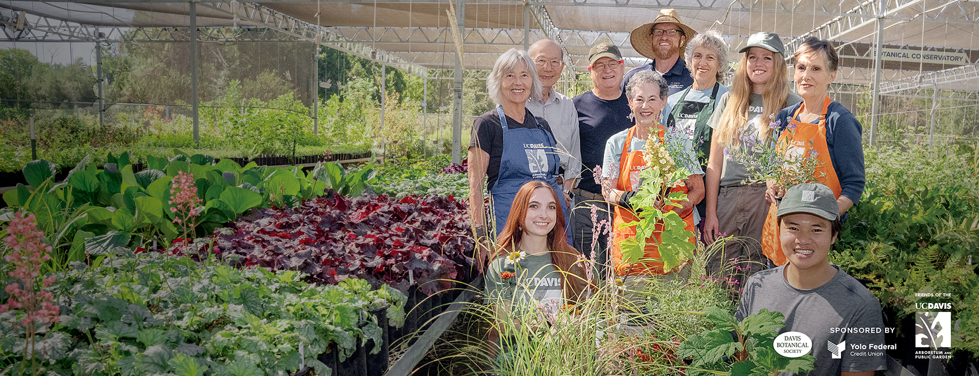 Image of student interns, volunteers and staff at the UC Davis Arboretum Teaching Nursery.