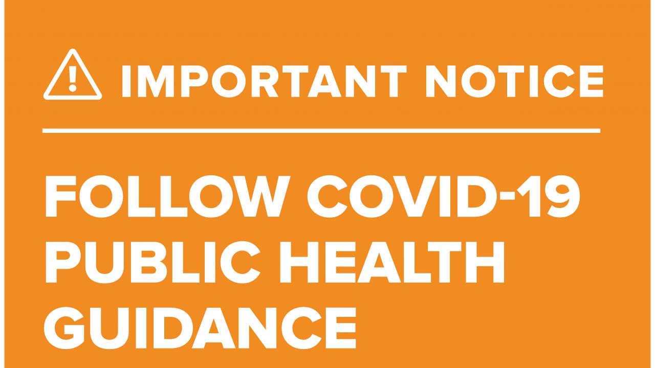 Image of the poster notifying visitors to the UC Davis Arboretum that they must practice COVID public health guidance in our outdoor spaces.