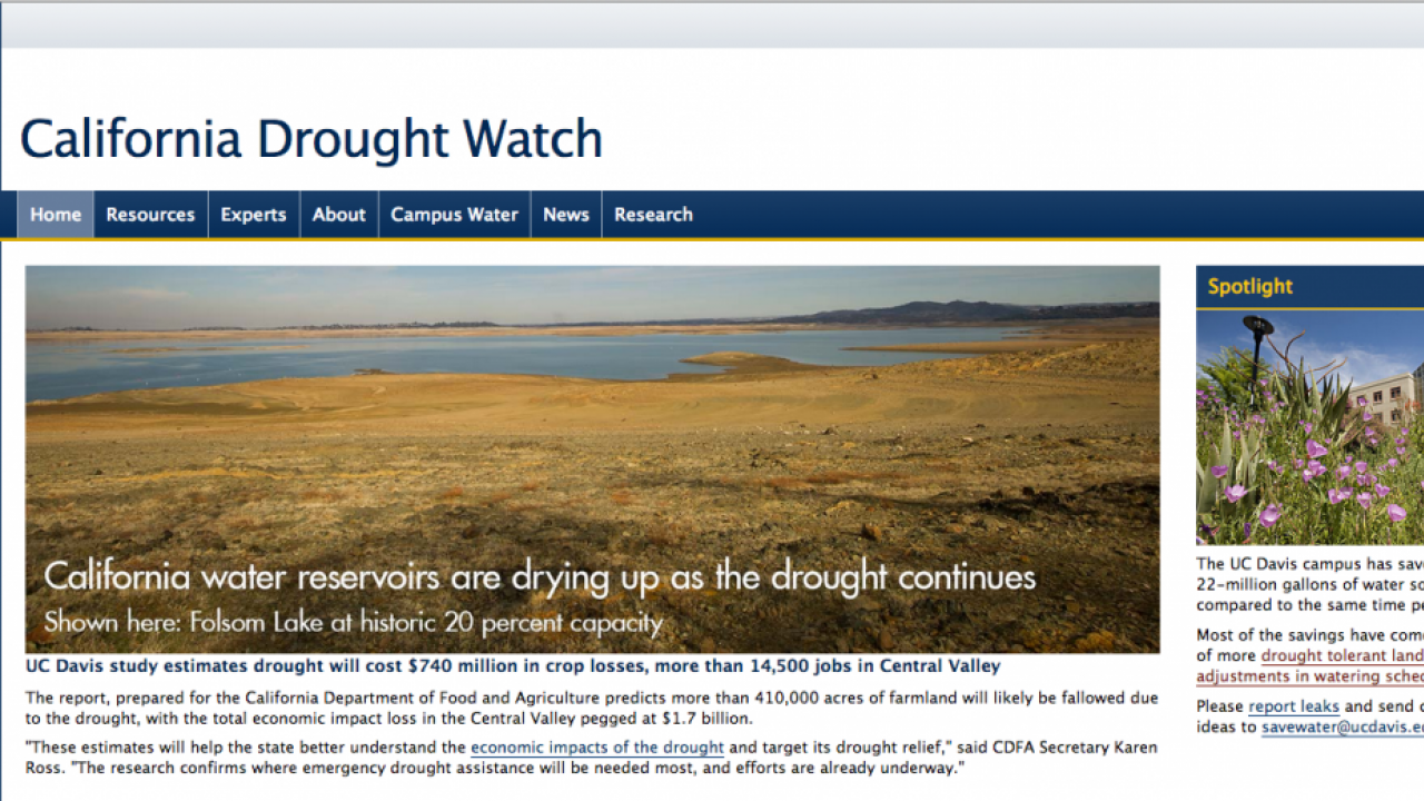 screenshot of drought website