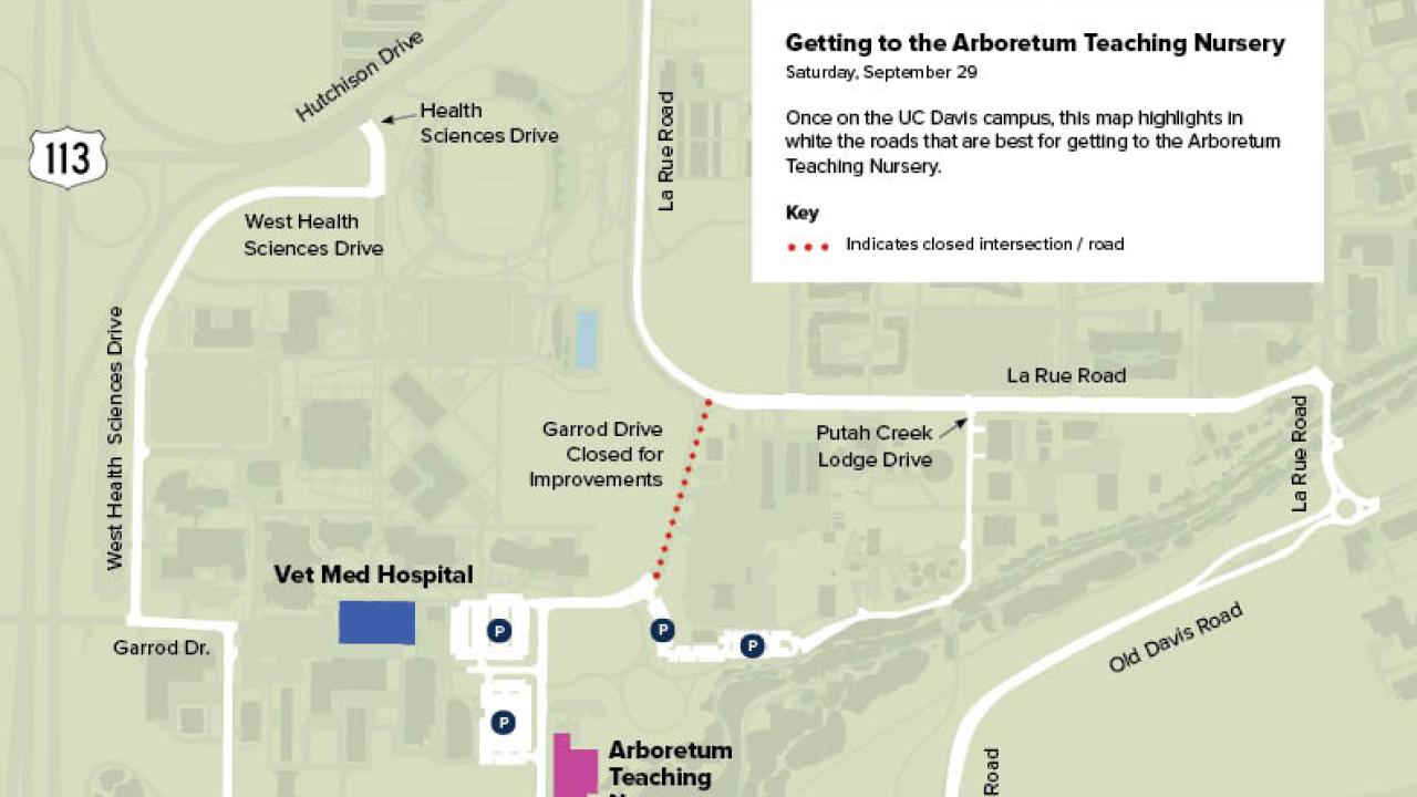 Image of a map highlighting the multiple ways plant sale customers can get to the Arboretum Teaching Nursery for the sale on Saturday, September 29. Image of a map highlighting the multiple ways plant sale customers can get to the Arboretum Teaching Nursery for the sale on Saturday, September 29.