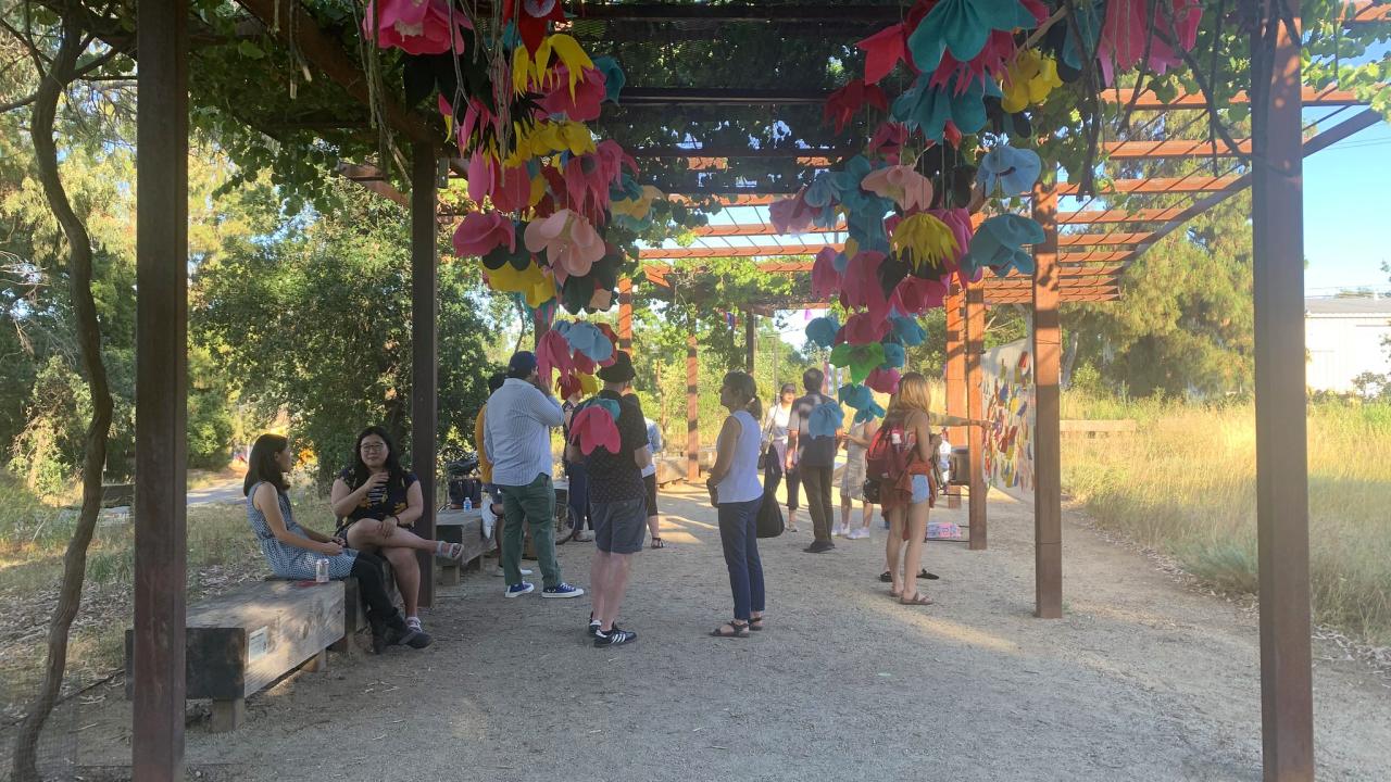 Image of art installation by first generation students on display in the Arboretum GATEway Garden.
