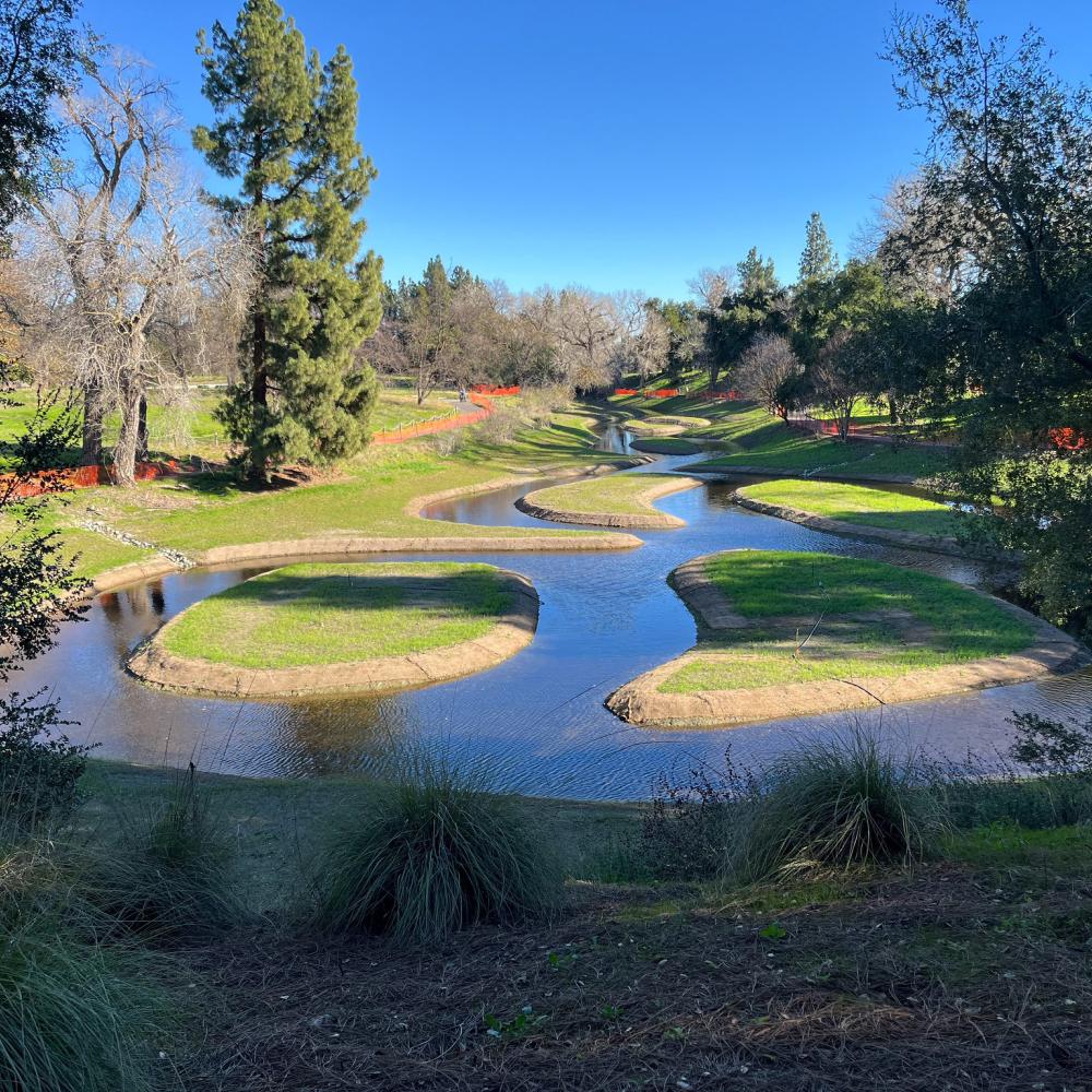 View on nearly created islands in the Arboretum Waterway as seen from the far west end of the pond