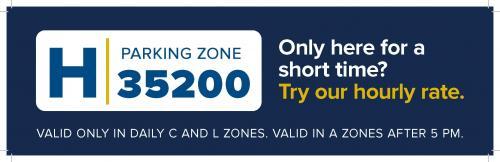 Image of infographic about visitors using parking zone code 35200 to take advantage of hourly rates.