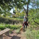 Patron in Arboretum practicing safe social distancing