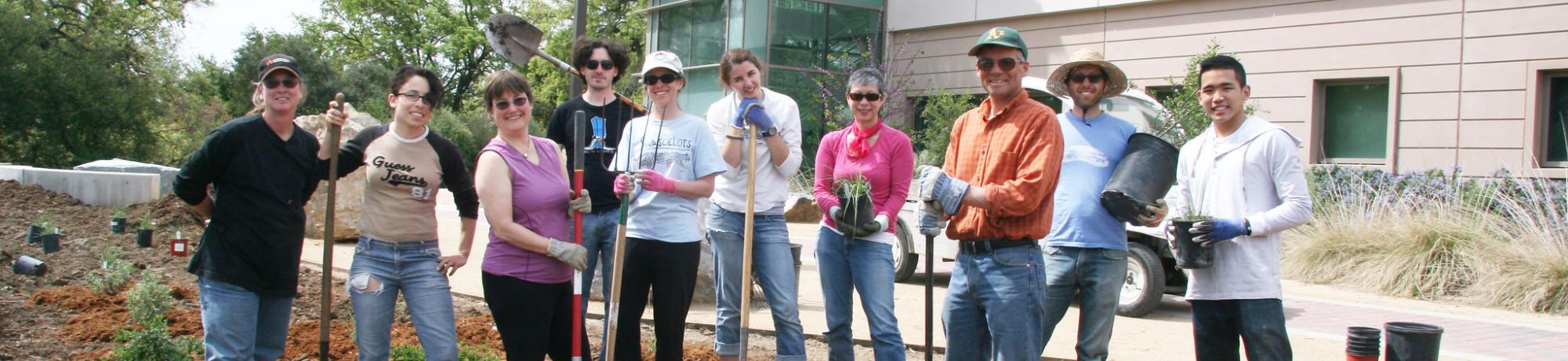 Image of staff, students and volunteers in the UC Davis California Rock Garden.